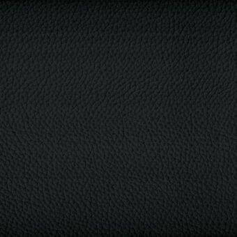 Black leather texture sample with dense, mottled grain and granular surface, displaying a uniform matte finish and consistent pattern.